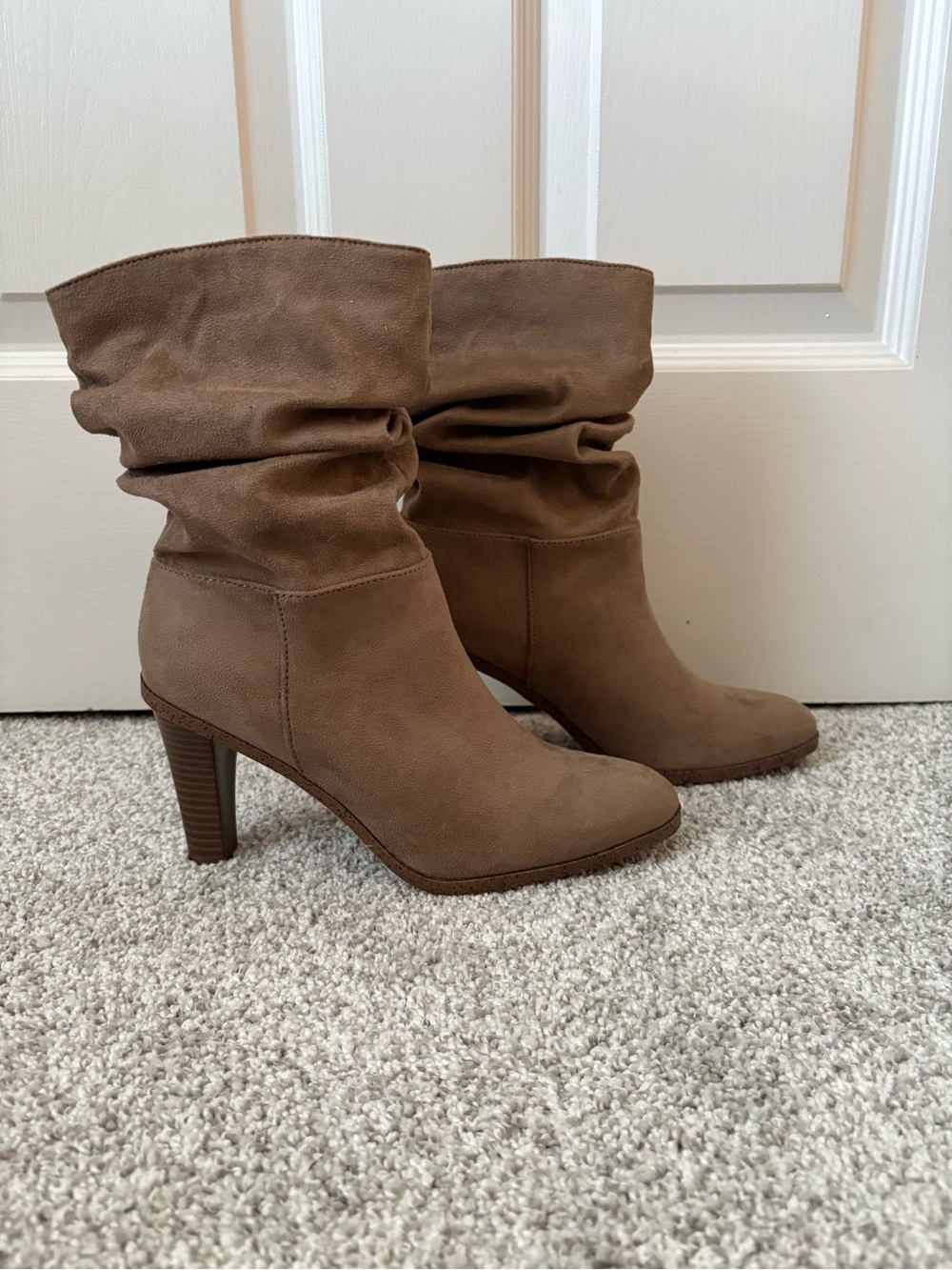 JustFab Slouchy Mid-Calf Heeled Boots - Brown